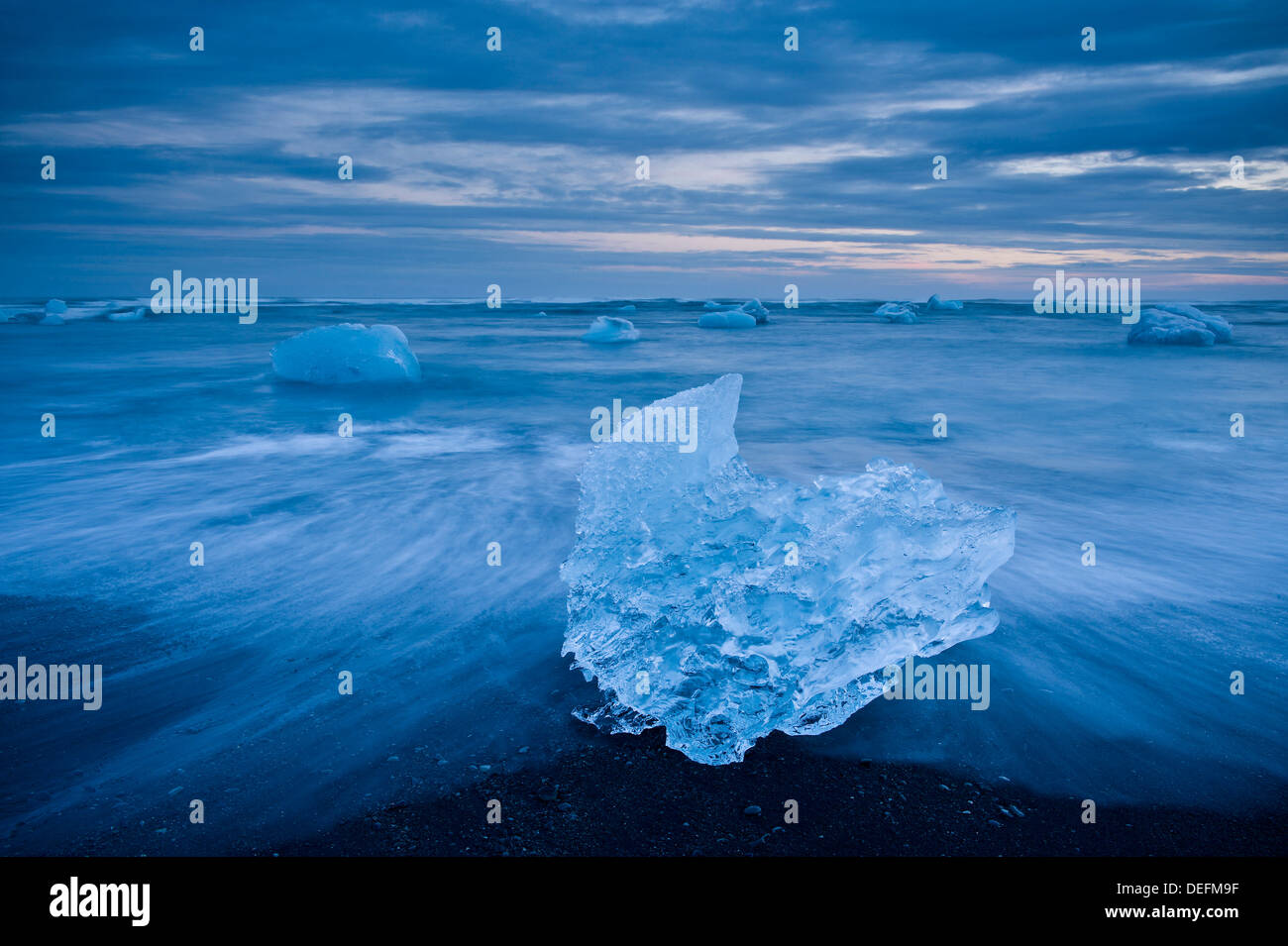 Icebergs on Beach, Jokulsarlon, Iceland, Polar Regions Stock Photo
