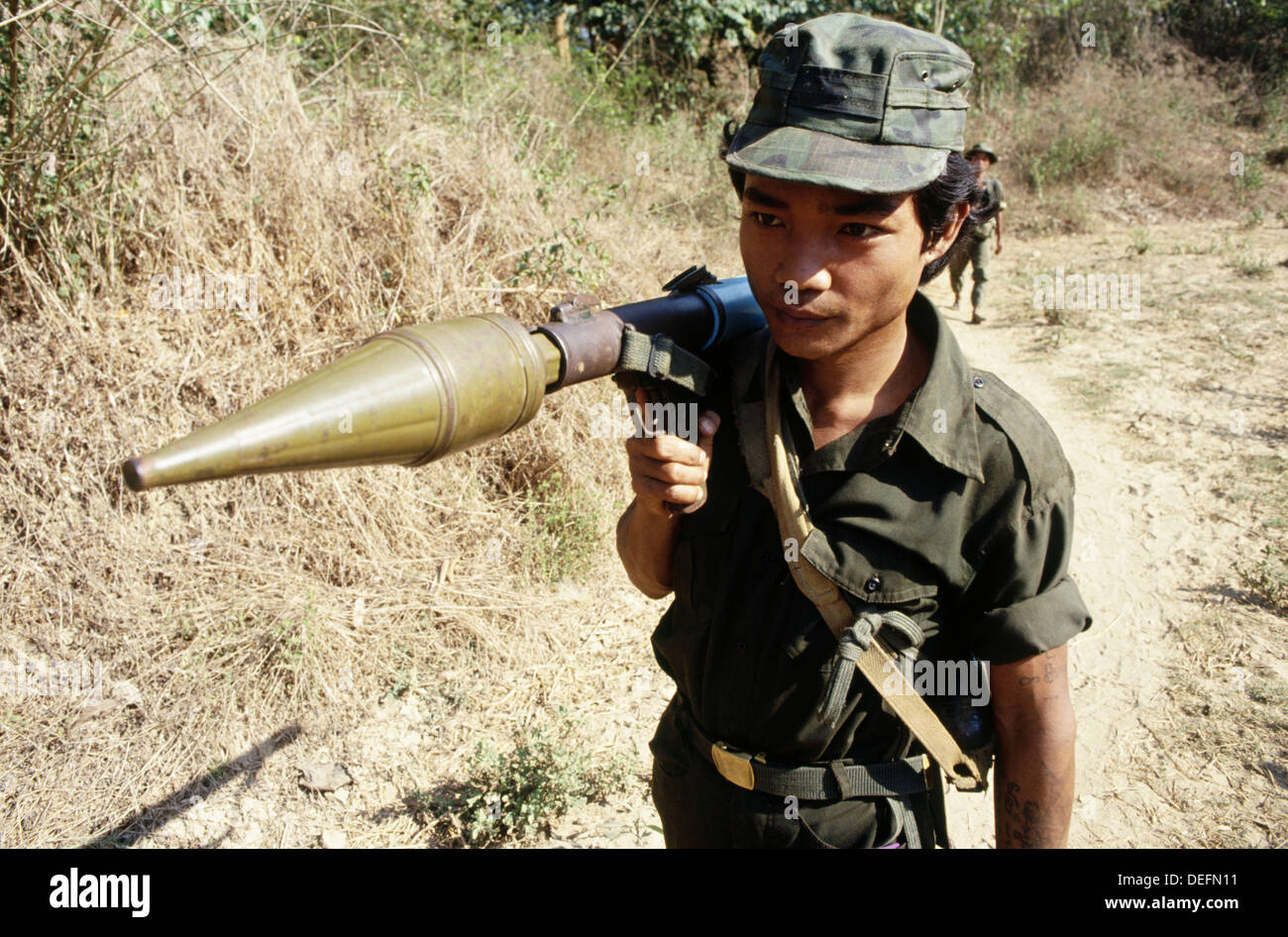 KNLA (Karen National Liberation Army) fighter with RPG grenade launcher ...