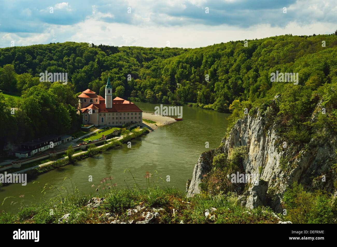 Weltenburg Monastery and River Danube, near Kelheim, Bavaria, Germany, Europe Stock Photo