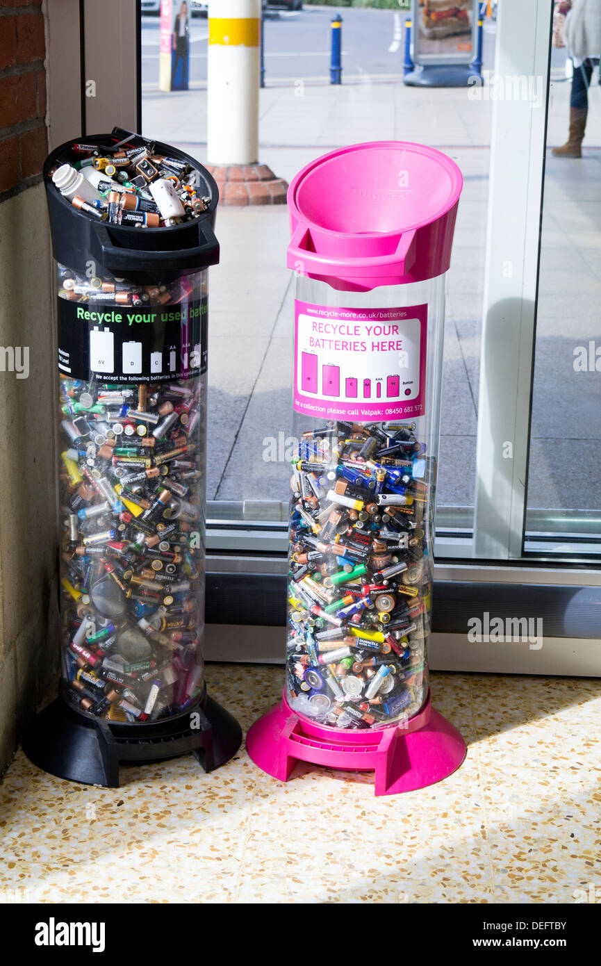 Battery collection bins at a UK supermarket Stock Photo - Alamy