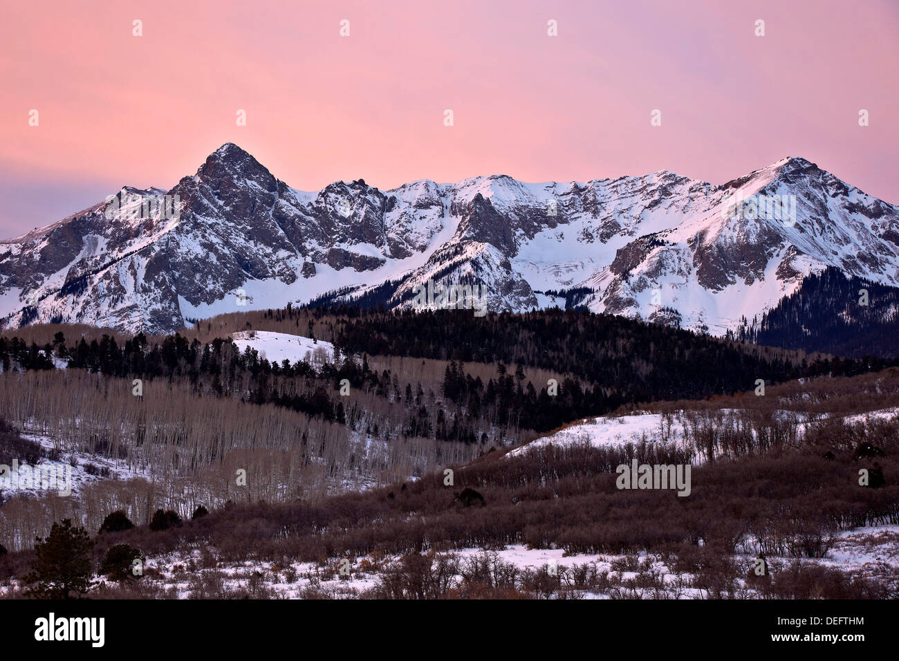 Mears Peak and the Sneffels Range in the winter, Uncompahgre National Forest, Colorado, United States of America, North America Stock Photo