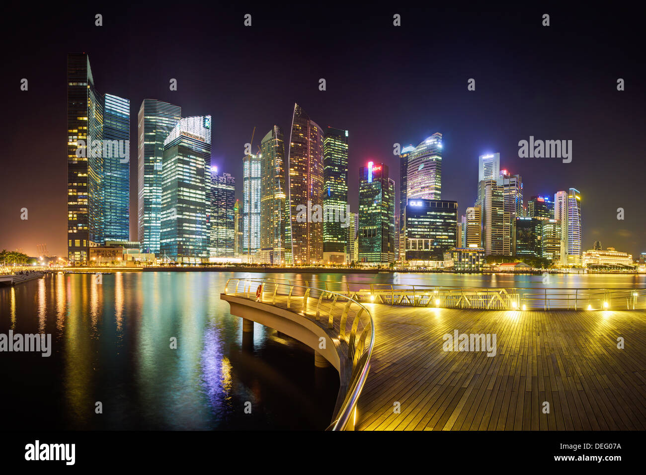 City skyline at night, Marina Bay, Singapore, Southeast Asia, Asia Stock Photo