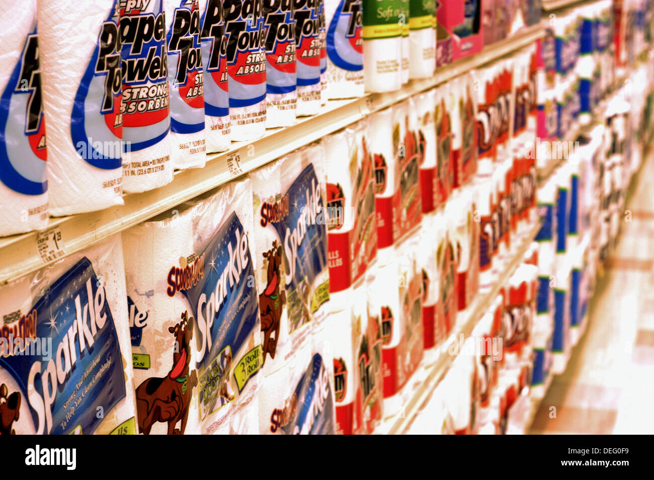 Rows of paper towels in a supermarket. Pleasanton. California. USA Stock Photo Alamy