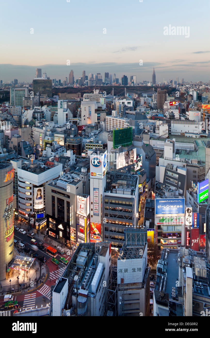 Elevated view of Shinjuku skyline viewed from Shibuya, Tokyo, Honshu, Japan, Asia Stock Photo