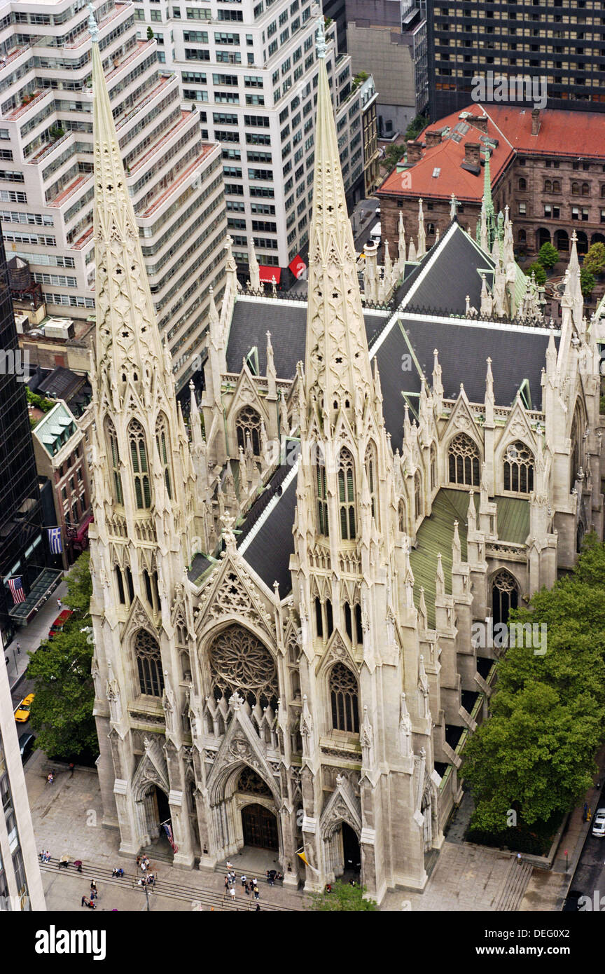Aerial view of St. Patrick´s Cathedral near Rockefeller Center. New