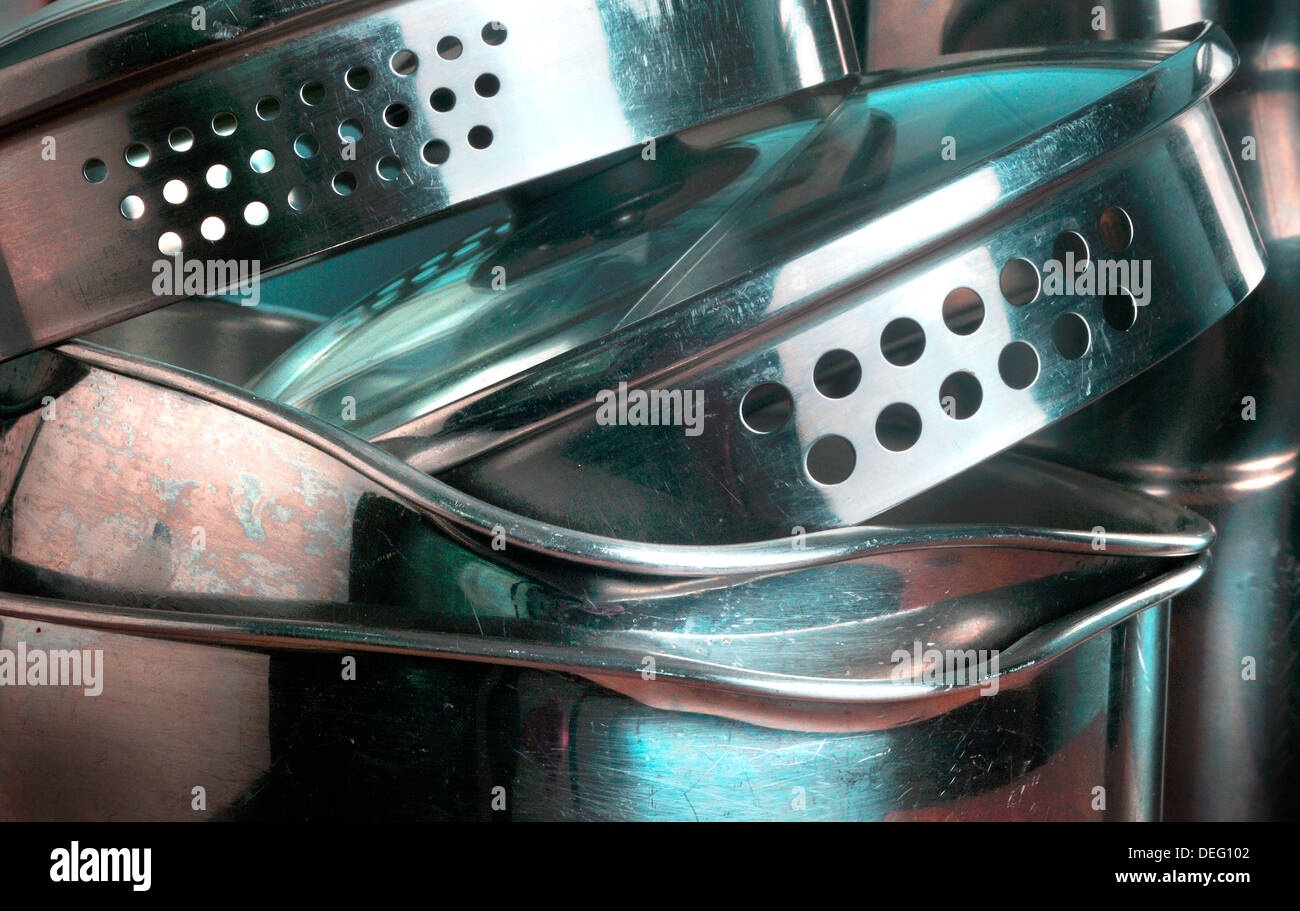 Stainless steel pots and pans Stock Photo Alamy