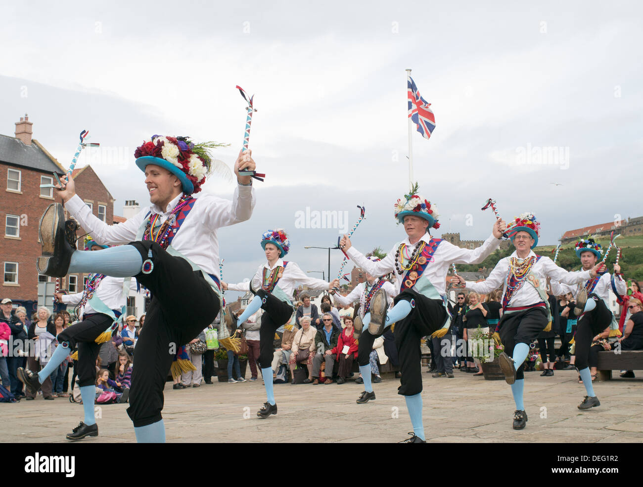 Morris dancers perform at Whitby Folk Week, Yorkshire, England, UK Stock Photo