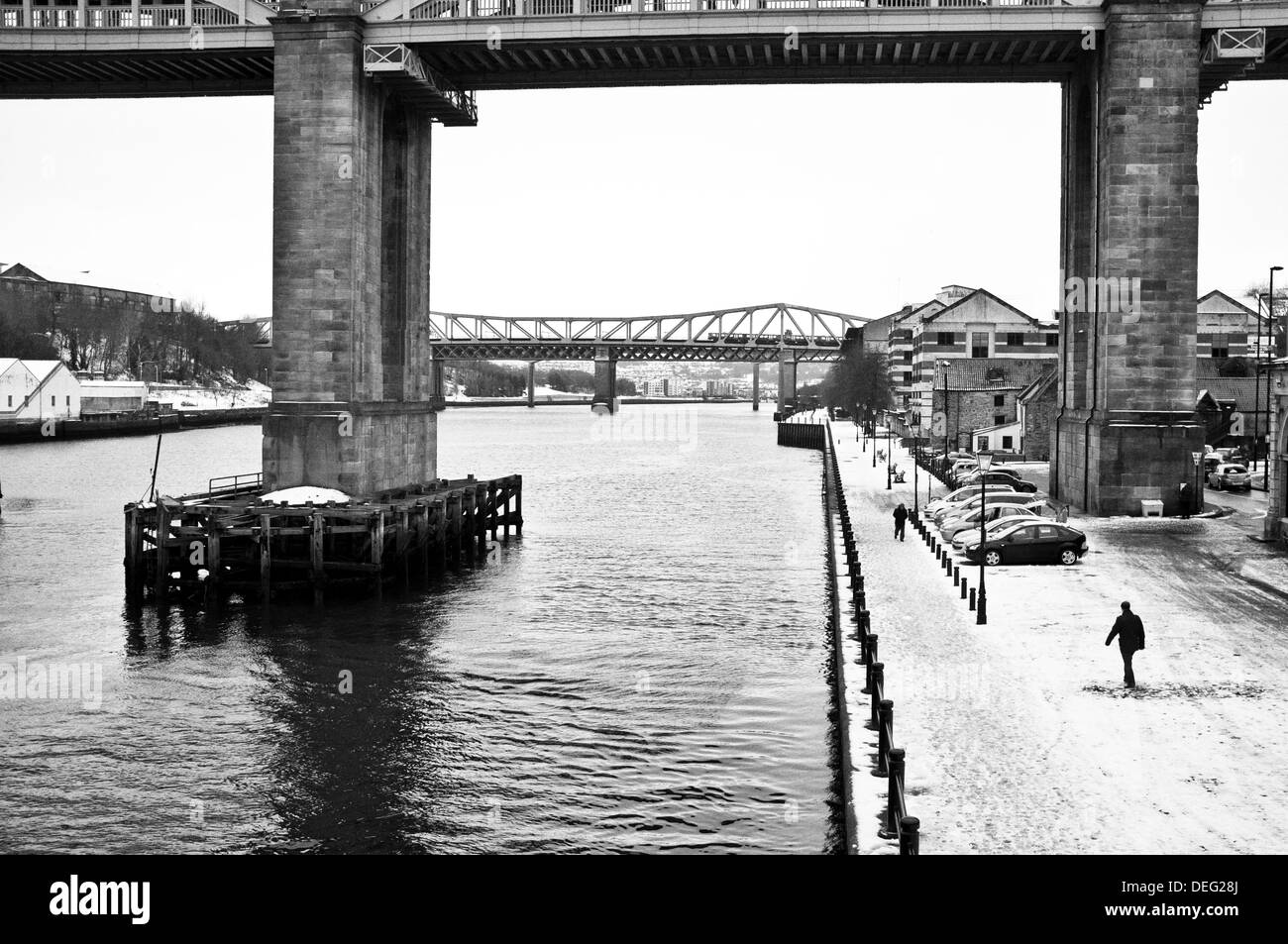 A winter scene of the Newcastle Upon Tyne Quayside. Taken winter 2012/13 from the Swing Bridge. Stock Photo