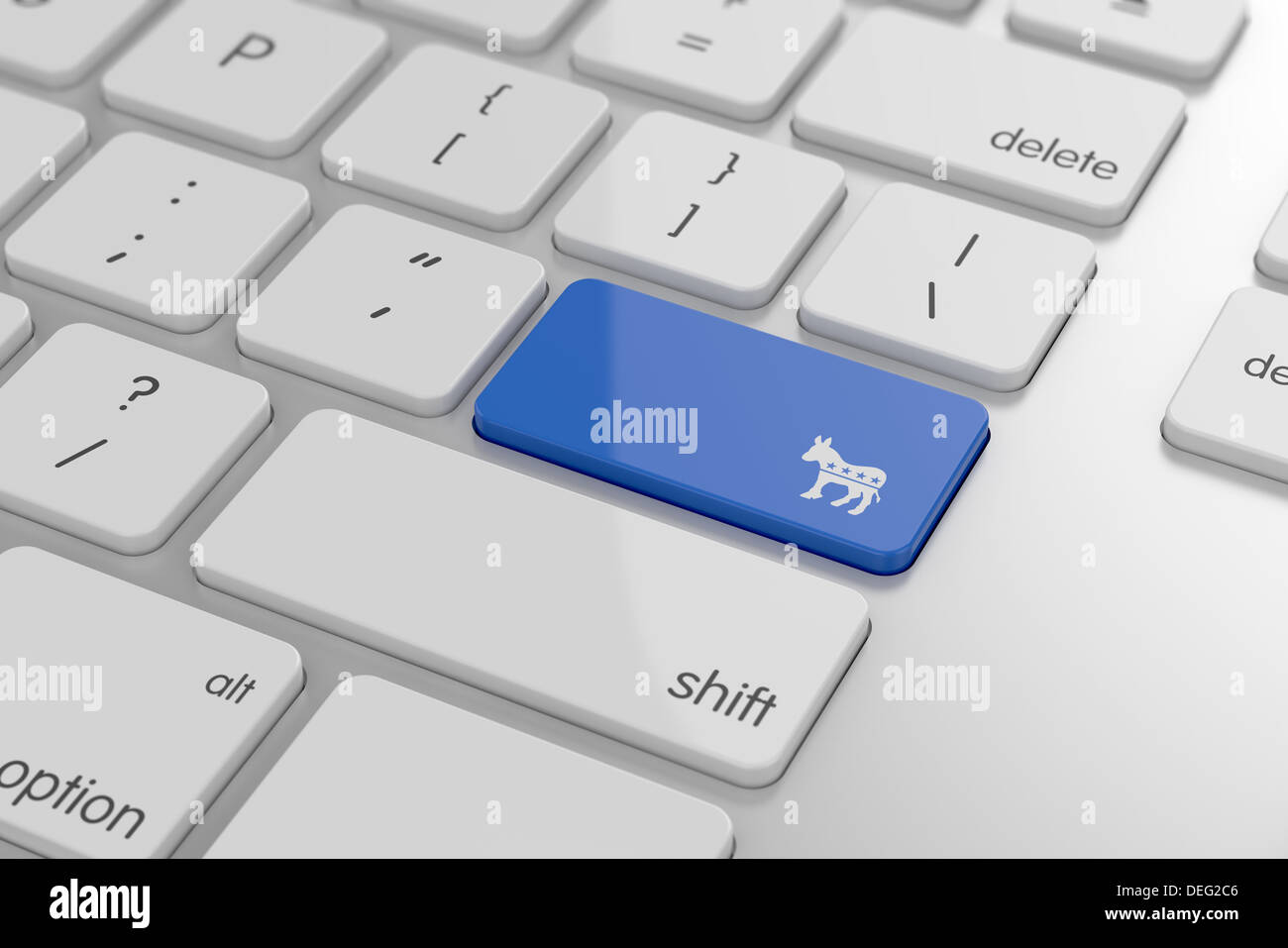 Democratic party donkey button on keyboard with soft focus Stock Photo