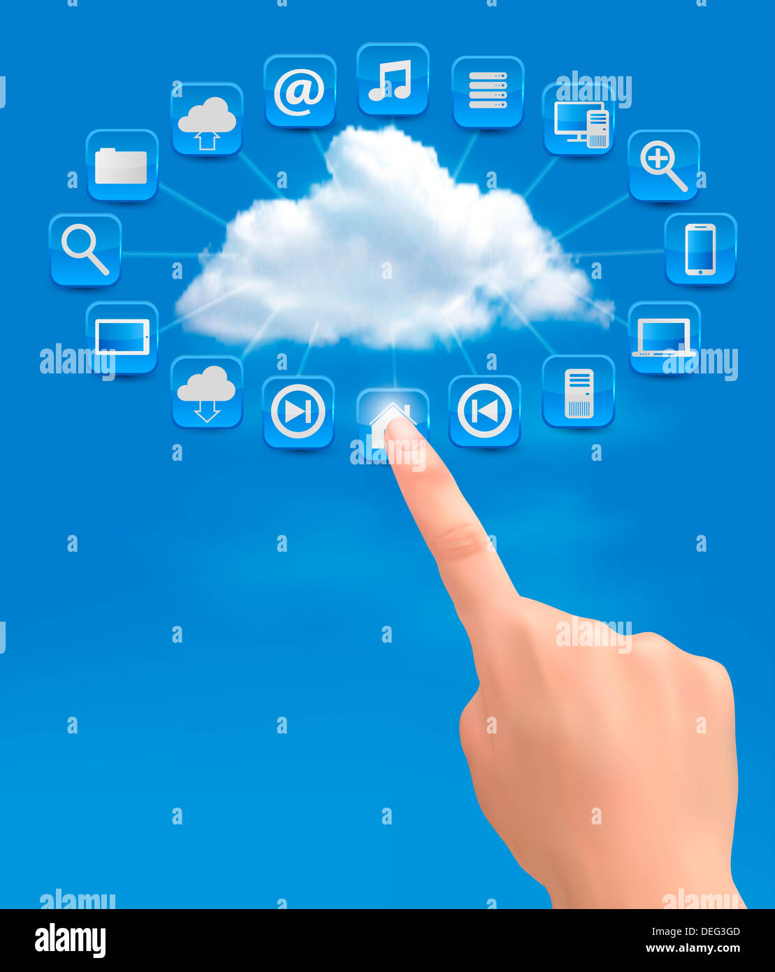 Cloud Computing concept background with hand. Vector illustration Stock ...