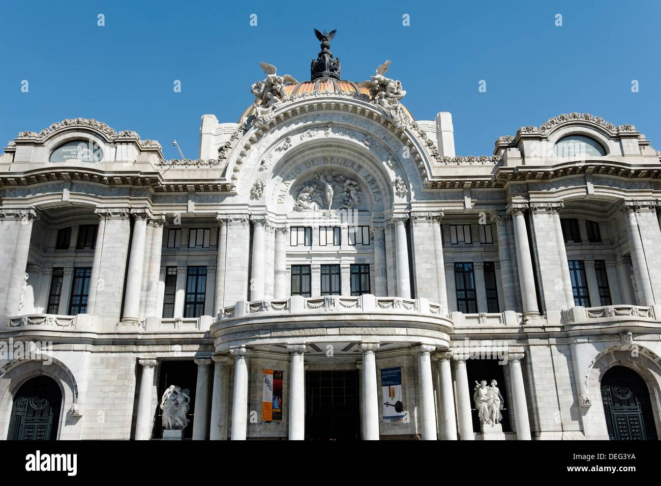 The Fine Arts Palace, a stunning white marble theatre/museum whose weight is such that it has gradually been sinking into the Stock Photo