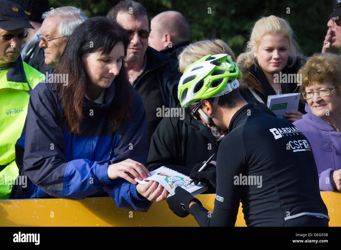 Tour of Britain cyclist signing autograph Stock Photo