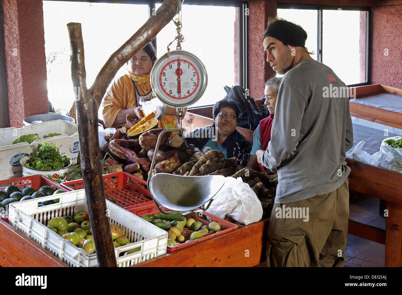 The market. Hanga Roa is the capital city and is located in the southwest  of the Island. The population is 3,304 which is more Stock Photo - Alamy