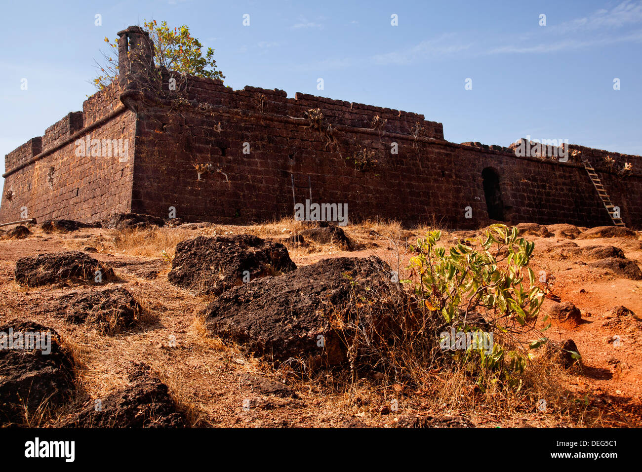 Ruins of the Chapora Fort, Vagator Beach, Vagator, Bardez, North Goa, Goa, India Stock Photo