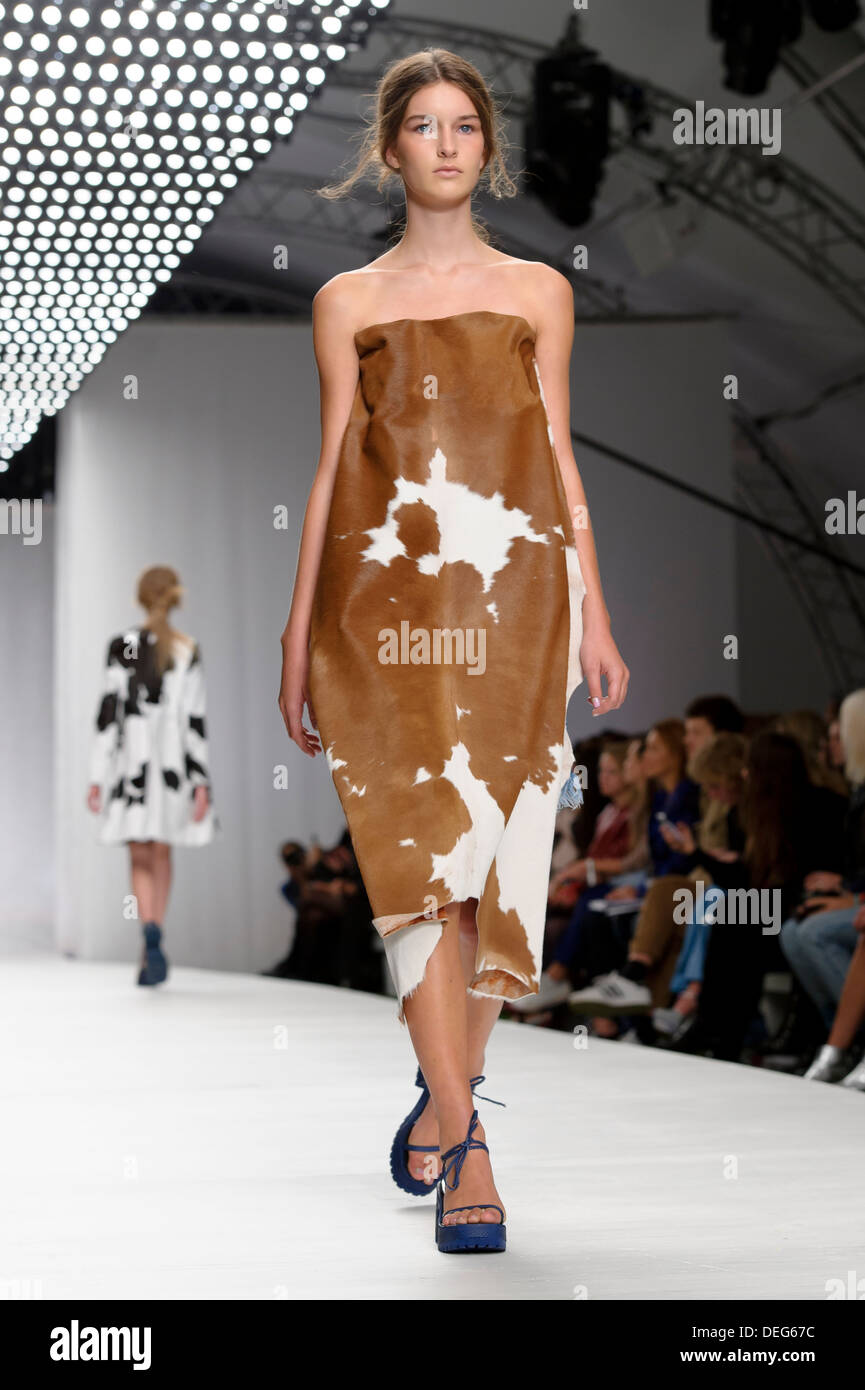 A model wears a design created by Marques'Almeida during London Fashion Week Spring/Summer 2014. Stock Photo