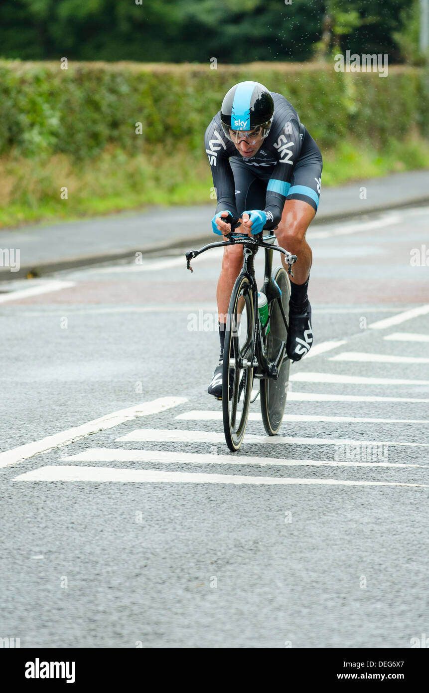 David Lopez of Sky Procycling in Stage 3 of the 2013 Tour of Britain, a 16km individual time trial at Knowsley, Merseyside Stock Photo