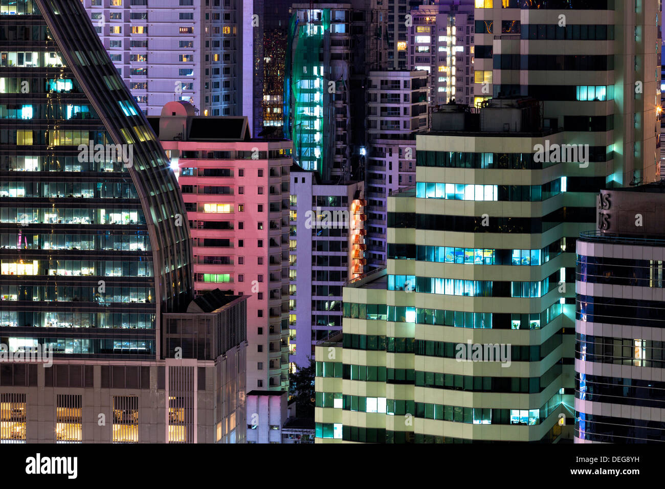 High rise buildings of Bangkok at night from Rembrandt Hotel and Towers ...