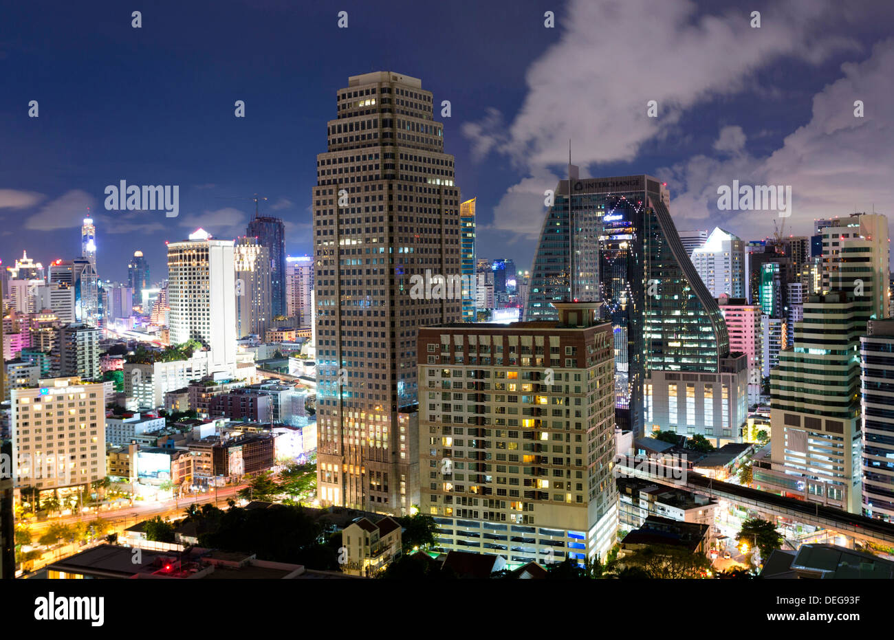 High rise buildings of Bangkok at night from Rembrandt Hotel and Towers, Sukhumvit 18, Bangkok, Thailand, Southeast Asia, Asia Stock Photo
