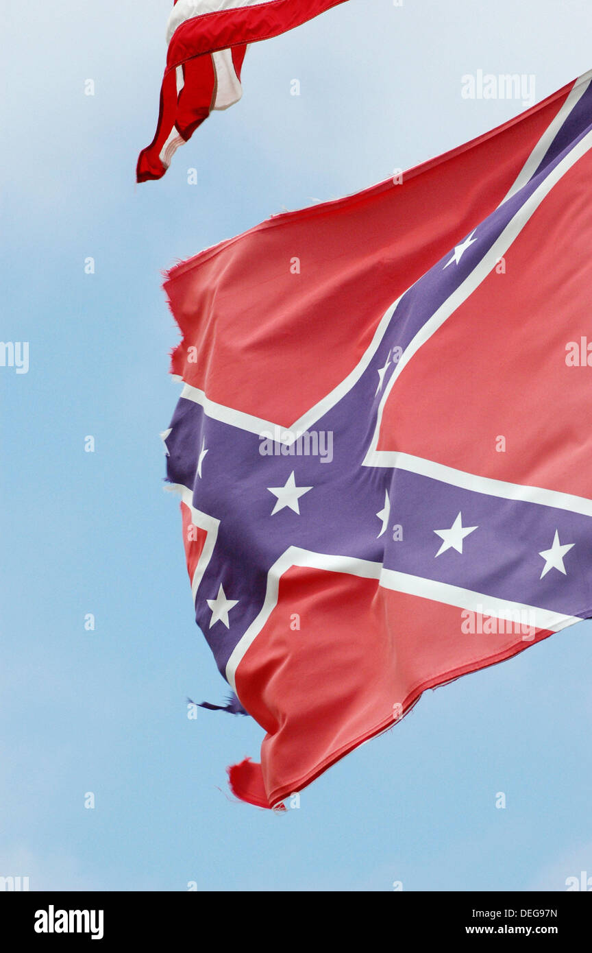 Flags from the US Civil War, the Confederacy, during Condederate Memorial Day Parade and such Stock Photo