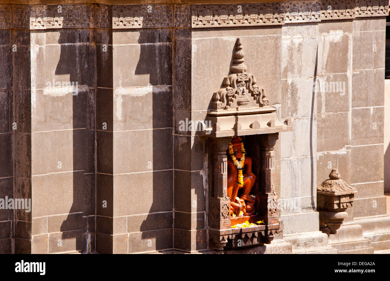 Statue of Lord Hanuman on wall at Bhimashankar Temple, Pune, Maharashtra, India Stock Photo