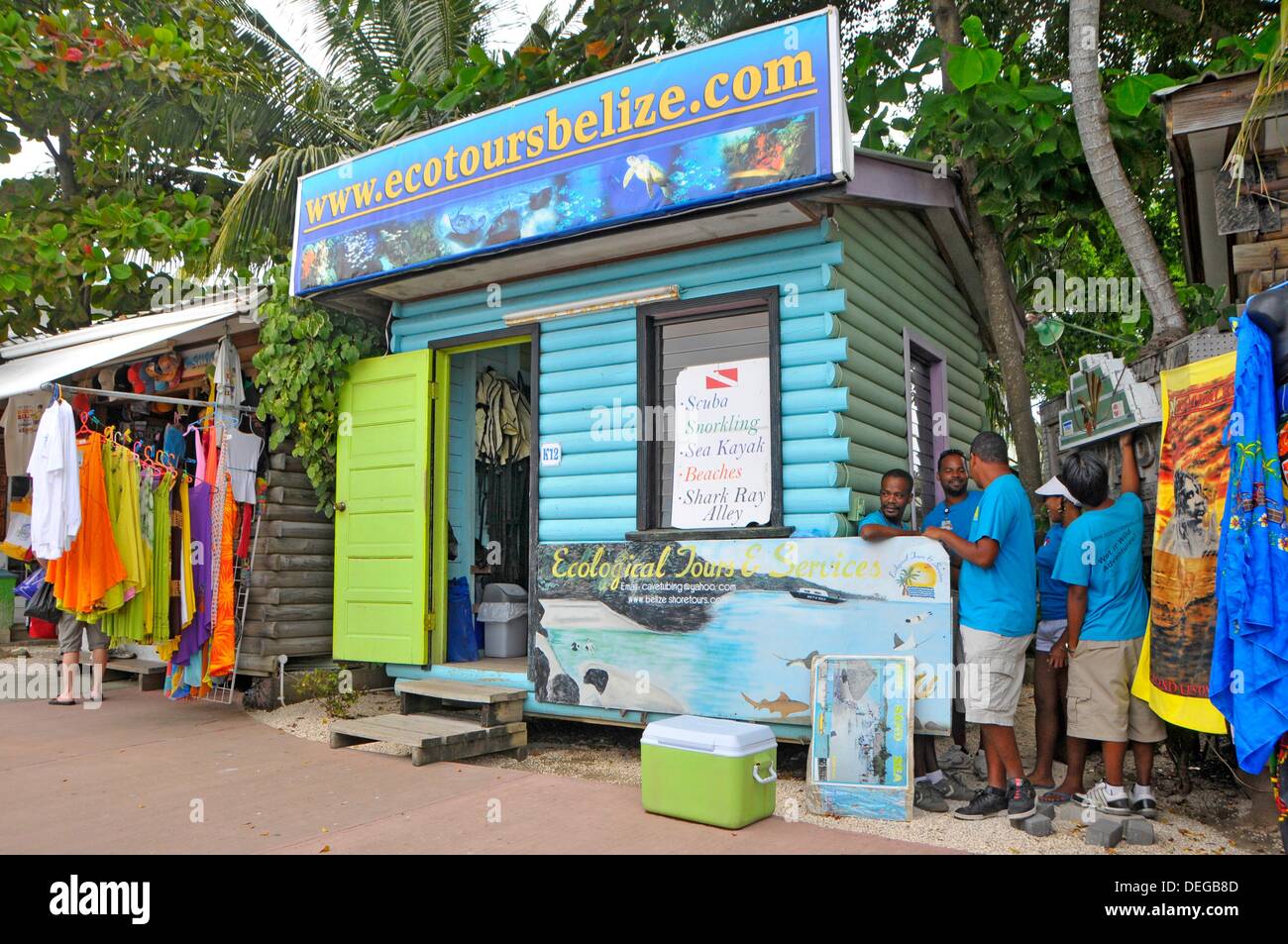 Selling excursion trips near Caribbean Cruise ship in Belize City Belize Central America Stock Photo
