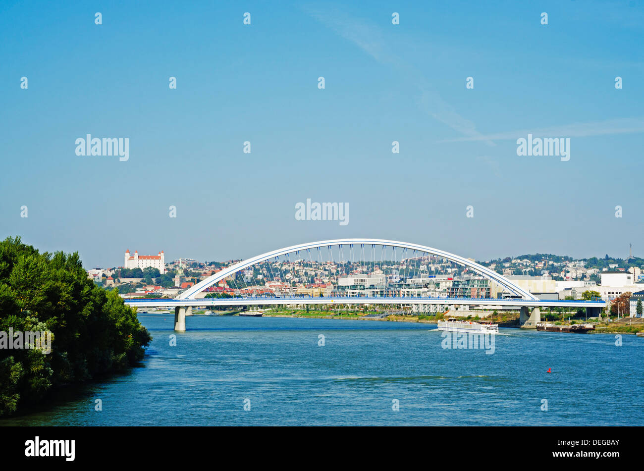 Apollo Most bridge, Bratislava Castle, Danube River, Bratislava, Slovakia, Europe Stock Photo