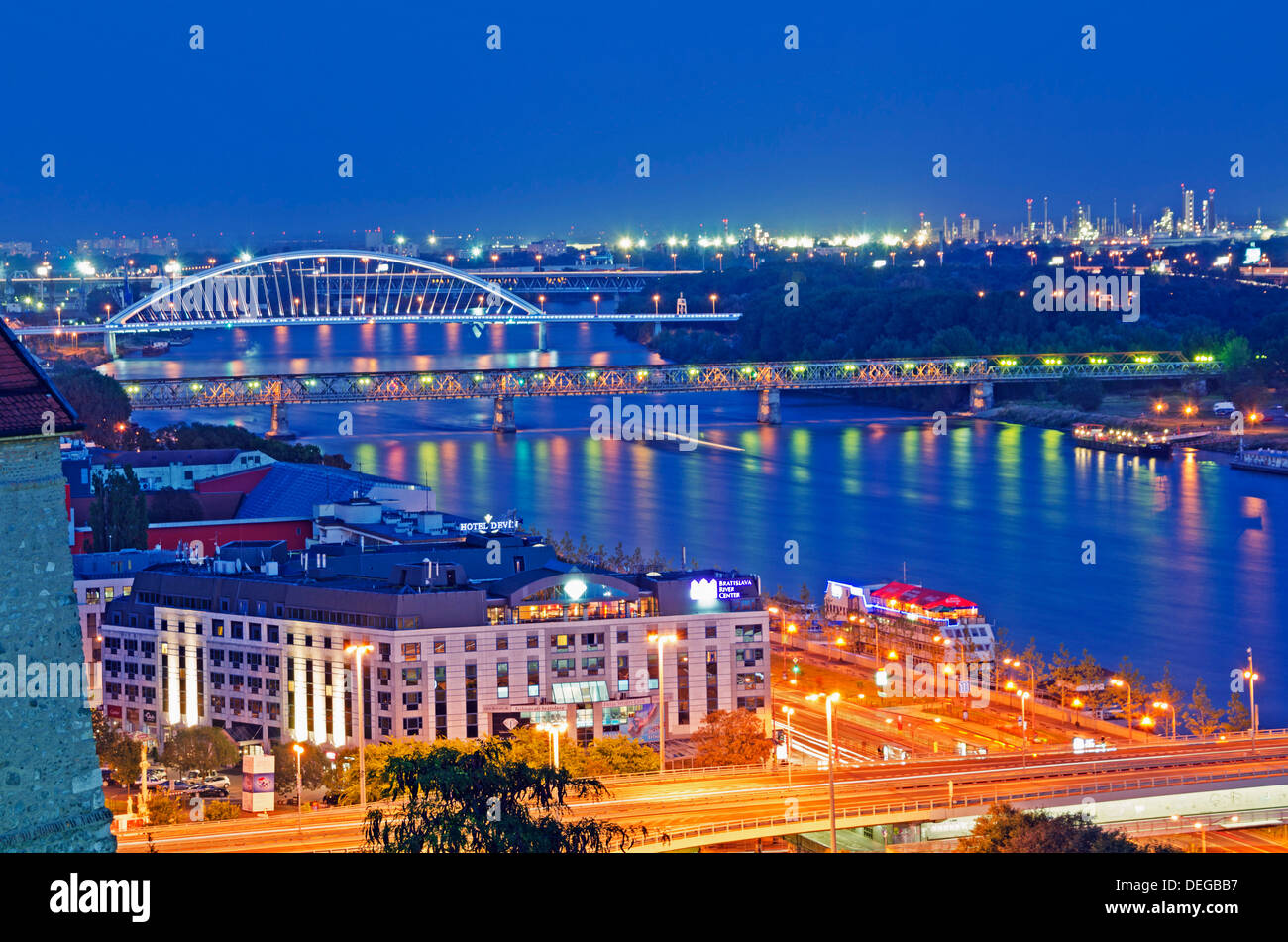 Apollo Most bridge, Danube River, Bratislava, Slovakia, Europe Stock Photo