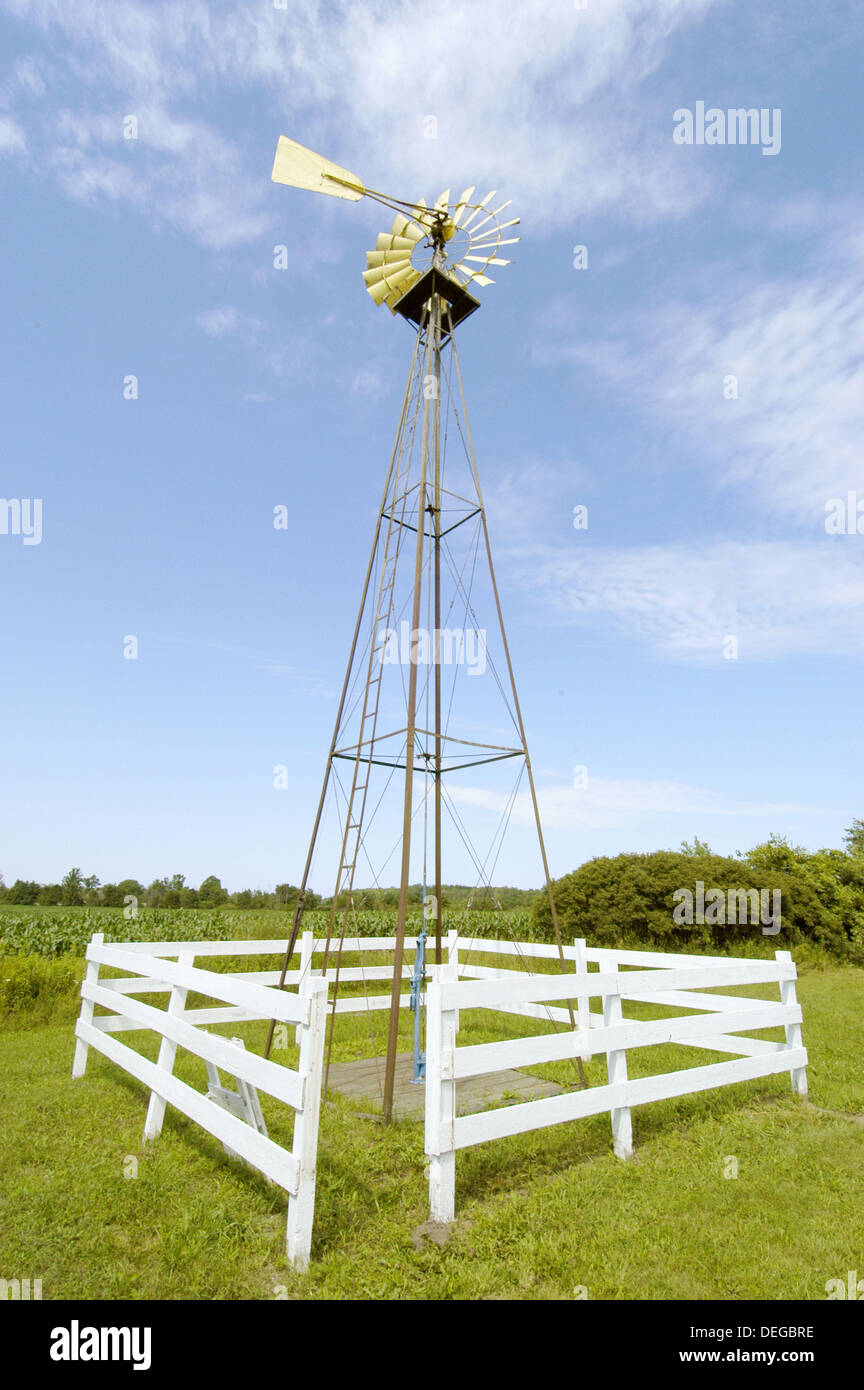 Working windmill draws water from the ground. St. Clair County fair