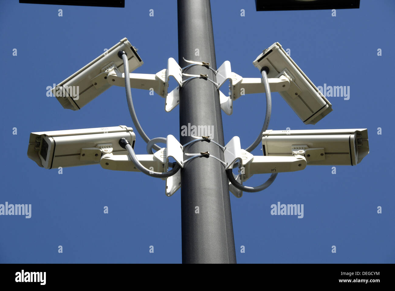Security cameras in use in a shopping mall parking lot Stock Photo Alamy