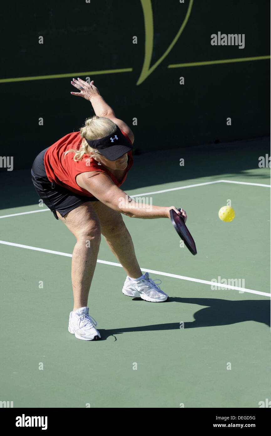 Senior citizens compete in game of Pickleball in the Senior state