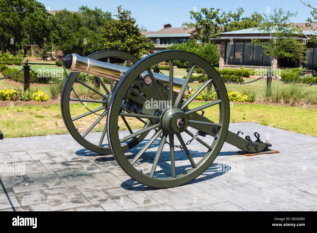 Bronze canon at the Marriott Grand Hotel on Mobile Bay in Point Clear, Alabama Stock Photo