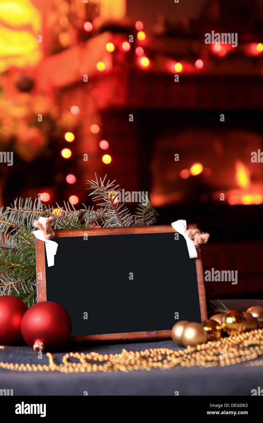 Tablet for best christmas wishes in a mood house atmosphere Stock Photo