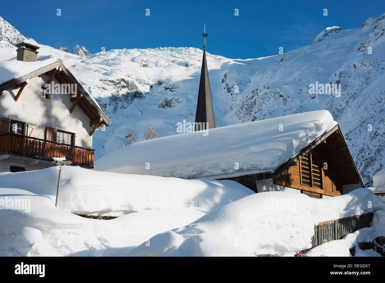 Heavy snowfall in Le Tour, Chamonix Valley, Haute-Savoie, French Alps, France, Europe Stock Photo
