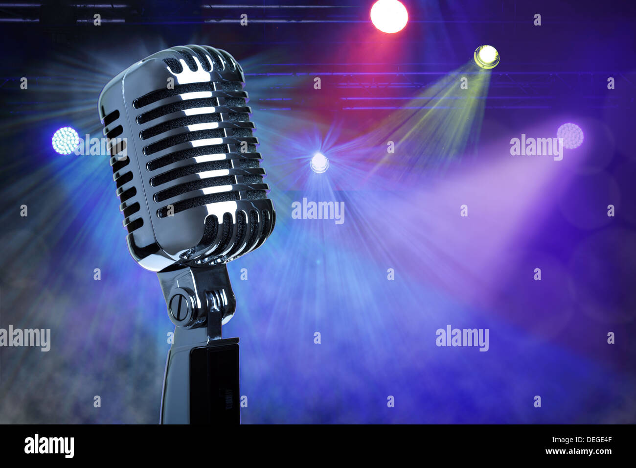 Vintage microphone on stage Stock Photo