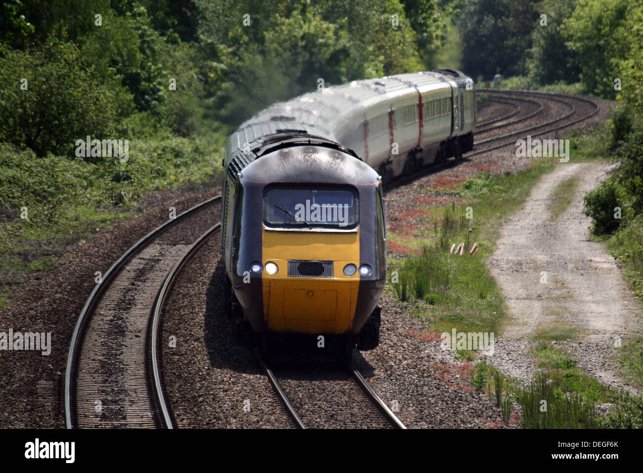 A High Speed Train (HST) climbs through Lockleaze in Bristol in the United Kingdom. Stock Photo