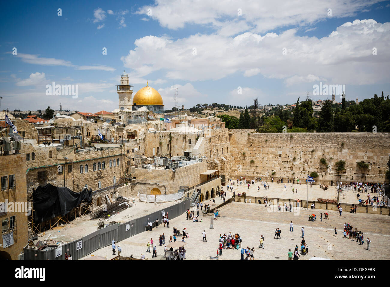 View over the Western Wall (Wailing Wall) and the Dome of the Rock mosque, Jerusalem, Israel, Middle East Stock Photo