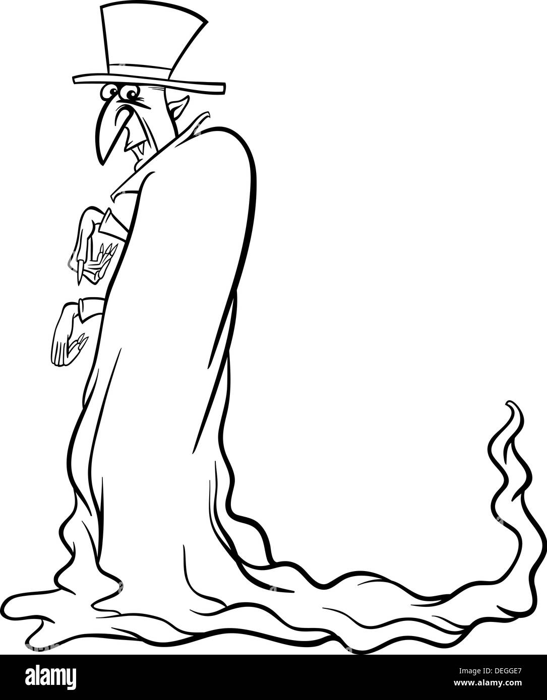 Black and White Cartoon Illustration of Scary Halloween Vampire or ...