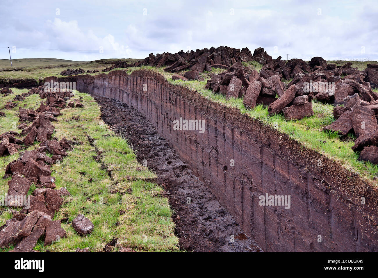 Peat Cutting; Yell; Shetland; UK Stock Photo