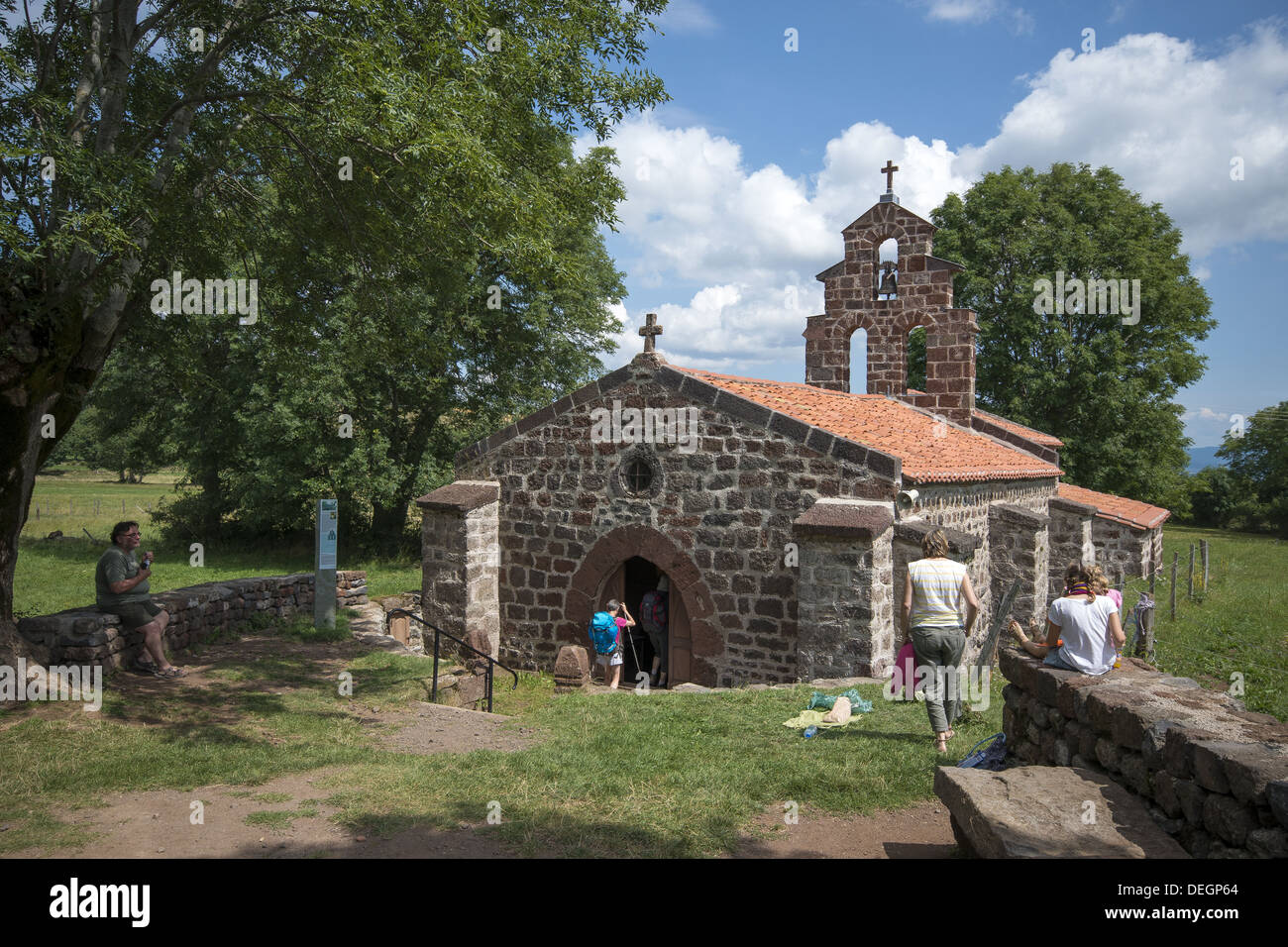 The chapel of St Roch near Montbonnet on the GR65 walking route the Way of St James in the Auvergne region of France Stock Photo