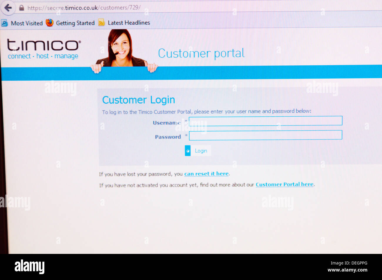 Timico Internet supplier customer login page for portal Stock Photo