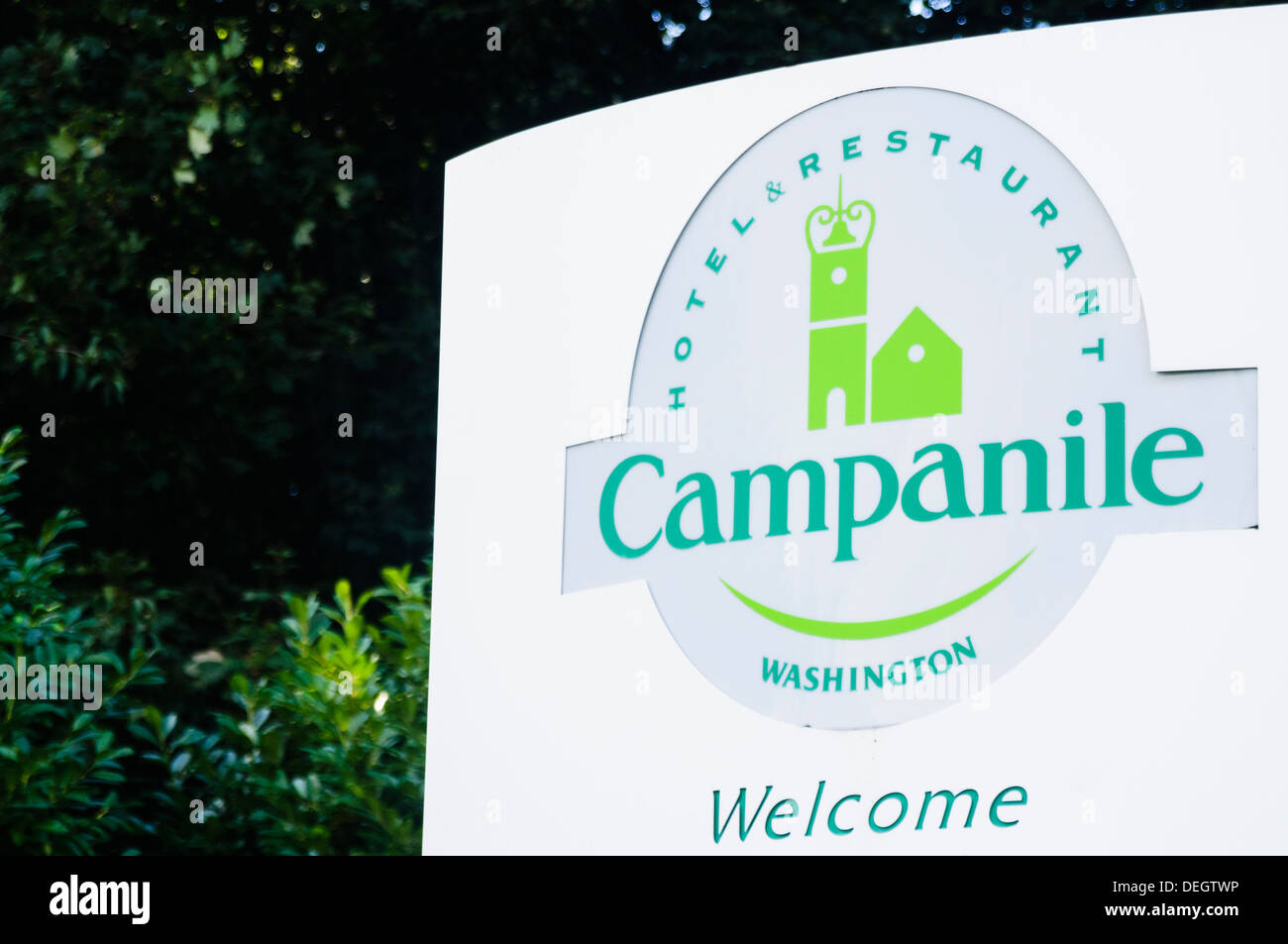 Sign outside the Campanile hotel and Restaurant, Washington, Tyne and Wear Stock Photo