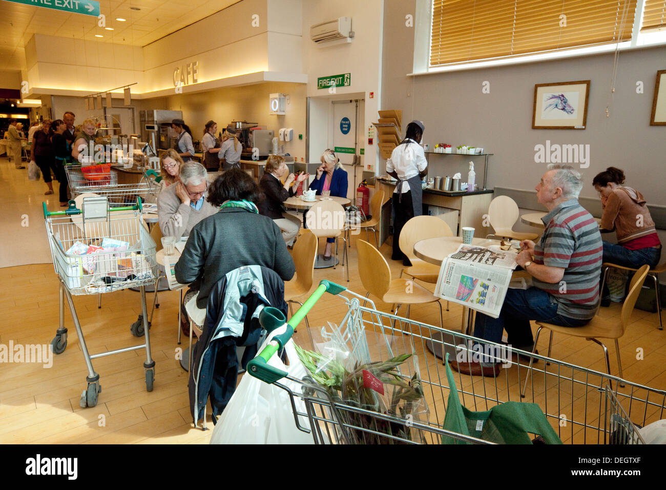 Supermarket cafe or coffee bar, Waitrose supermarket, Suffolk UK Stock Photo