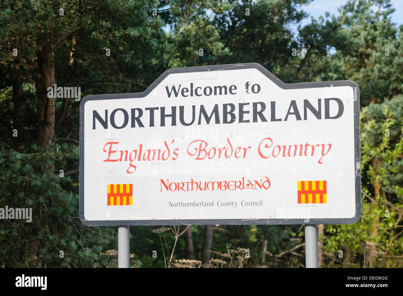 'Welcome to Northumberland' road sign Stock Photo