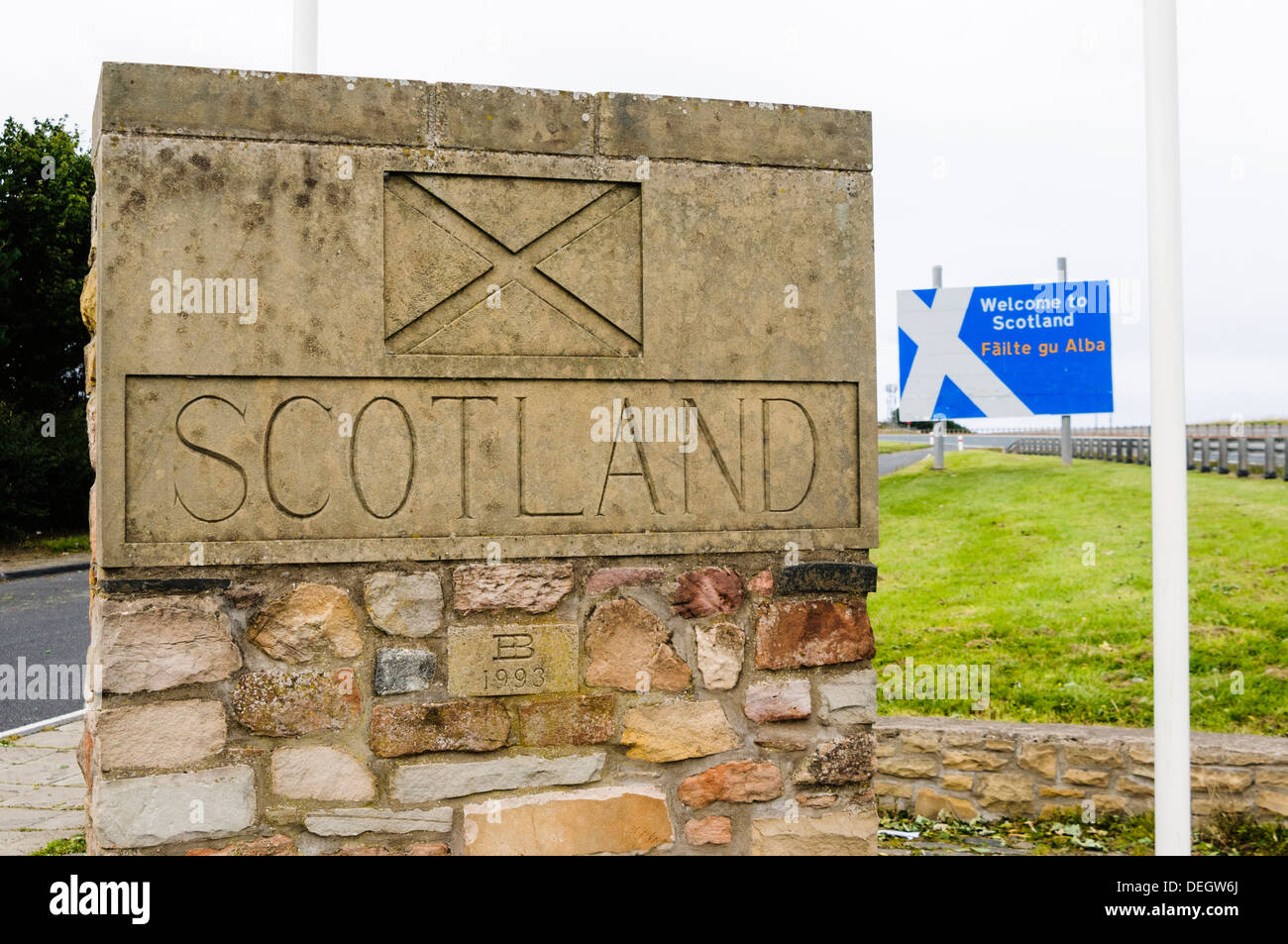Scotland/England border on the A1 Stock Photo