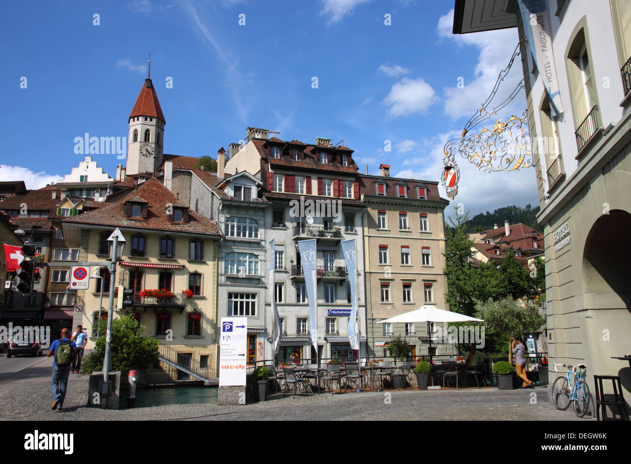 A street in the Swiss town of Thun. Stock Photo