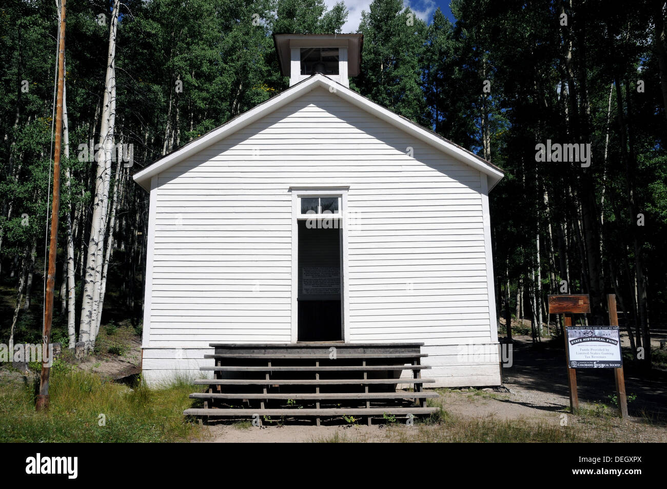 The Old School House, now restored, at St Elmo Ghost Town, Chaffee County, Colorado Stock Photo