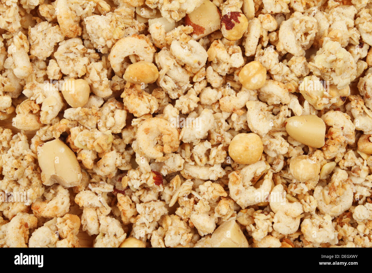 Crunchy nut cluster cereal as a background and texture Stock Photo