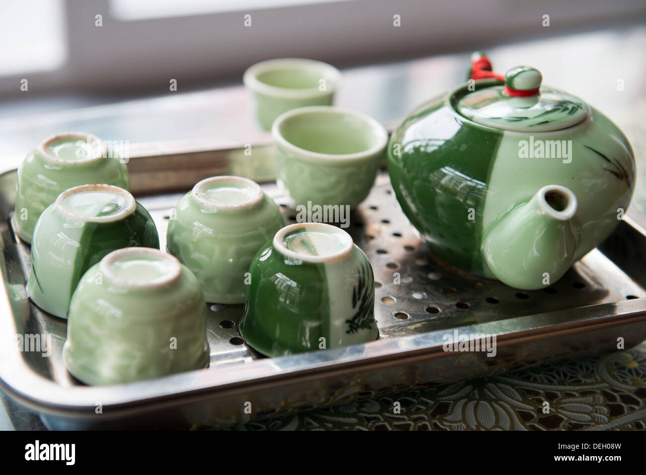 Tea port and cup set in Sa Pa, Vietnam Stock Photo - Alamy