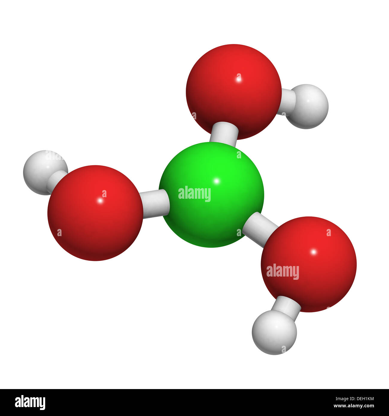 Boric acid molecule, chemical structure. Boric acid acts as an antiseptic, insecticide and flame retardant. Stock Photo