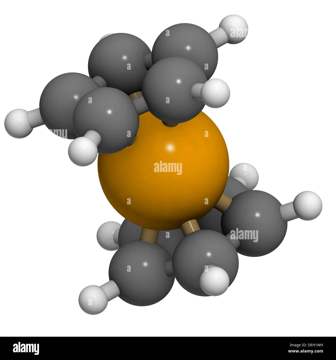 Ferrocene organometallic molecule, chemical structure. Atoms are represented as spheres with conventional color coding Stock Photo